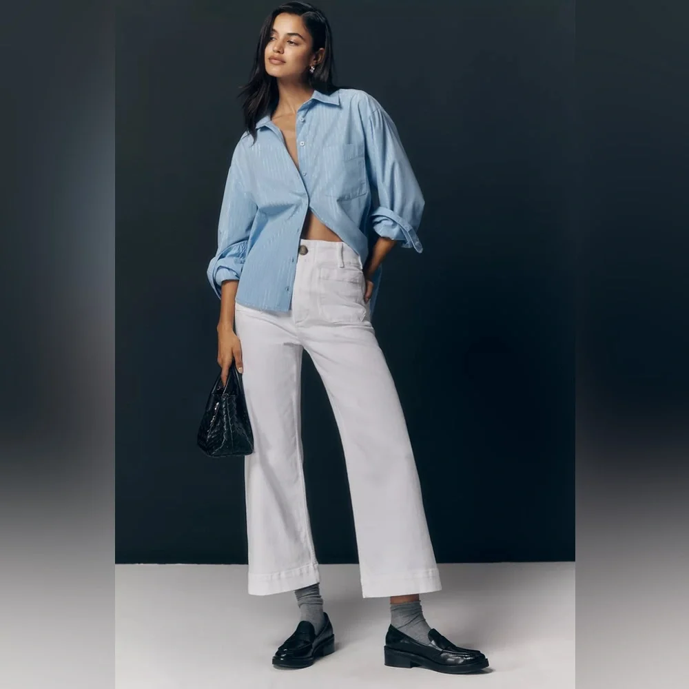 Anthropologie Maeve The Colette Crop Wide-Leg High Rise Jeans in White size 30 - Picture 1 of 14